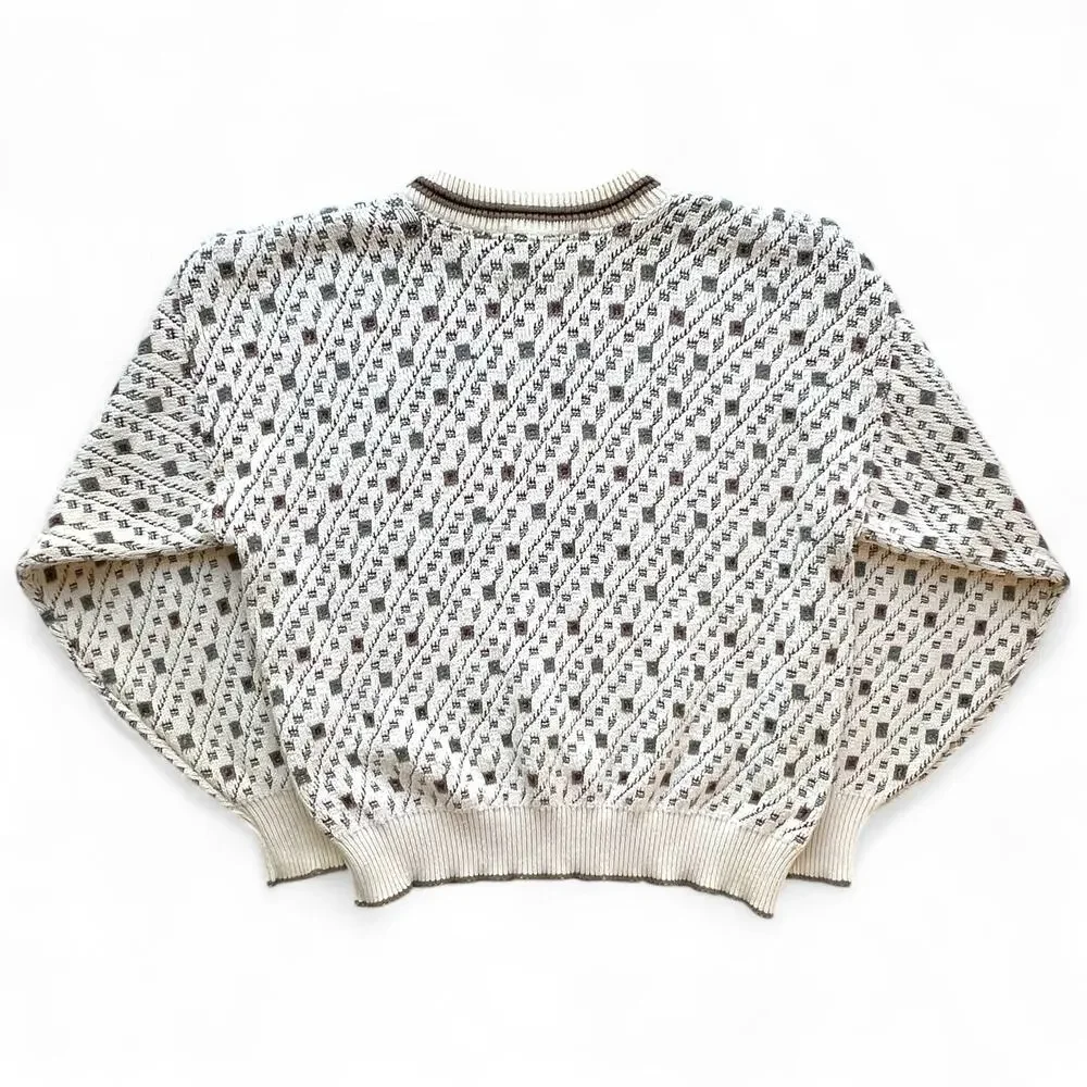 Vintage John Weitz Preppy Geometric Square Abstract Pattern Knit Sweater USA L